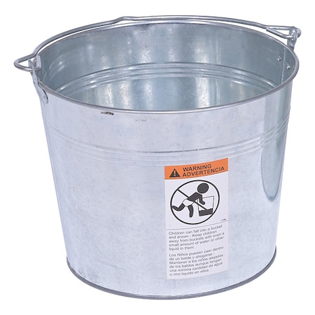 Zoro Select 3.3 gal Round Tapered Bucket, Silver, Steel BKT-GAL-325