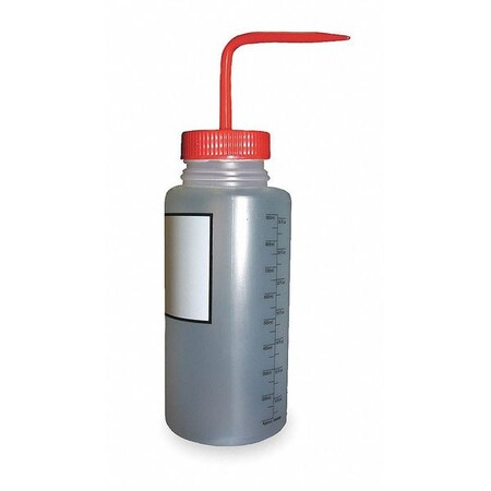 Vestil Wash Bottle, Wide, Polypropylene, Red BTL-WW-32R-LBL