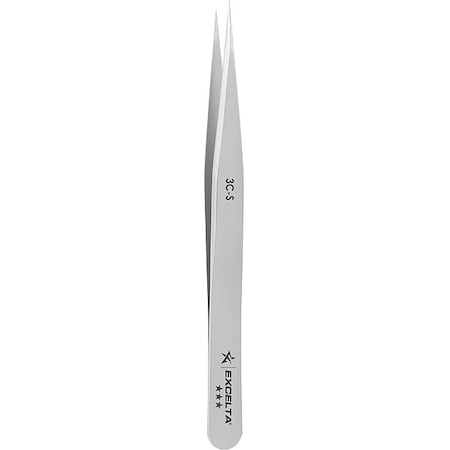 Excelta Tweezers, SS, 4 1/4" L, Straight, Point 3C-S