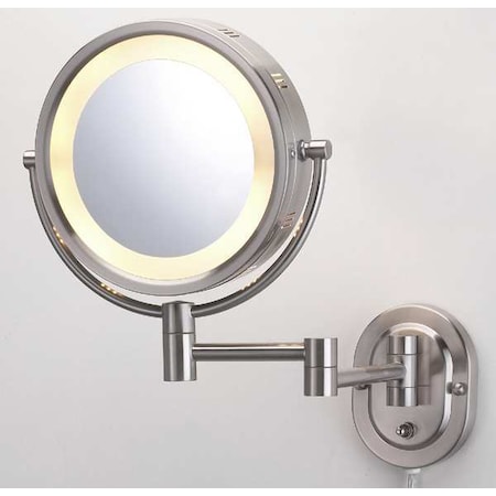 See All Industries Lighted Makeup Mirror, 10 in W, 13 in H, 120 V AC, Nickel, Wall HLNSA895D