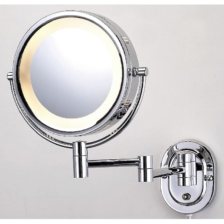 See All Industries Lighted Makeup Mirror, 10 in W, 13 in H, 120 V AC, Chrome, Wall HLCSA895D