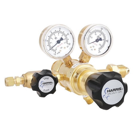Harris High Purity Gas Regulator, Argon, Helium, Nitrogen, Two Stage, 0.965"-14 Inlet, 1/4 in Outlet KH1136