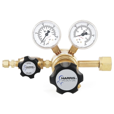 Harris High Purity Gas Regulator, Carbon Dioxide, Two Stage, 0.825"-14 Inlet, 1/4 in Outlet, 0 to 125 psi KH1137