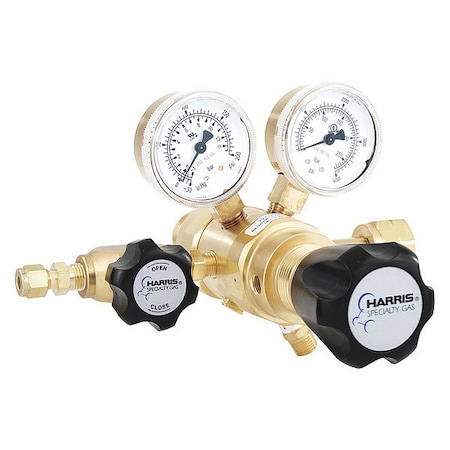Harris High Purity Gas Regulator, Hydrogen, Methane, Two Stage, 0.825"-14 Inlet, 1/4 in Outlet KH1138
