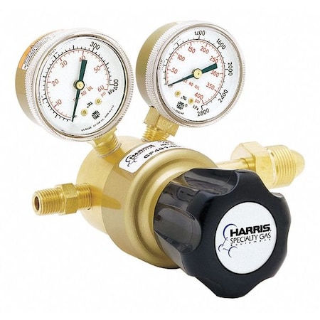 Harris Specialty Gas Regulator, Hydrogen, Methane, Single Stage, 0.825"-14 Inlet, 1/4 in Outlet KH1113