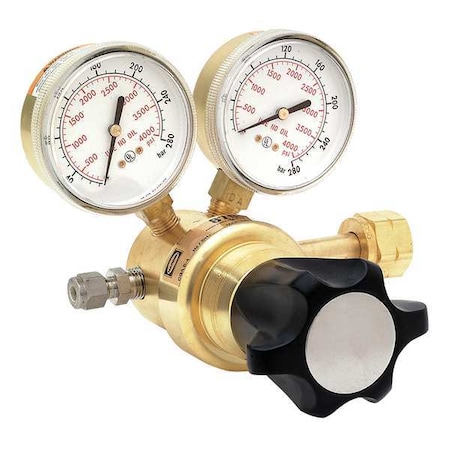 Harris High Pressure Gas Regulator, Argon, Helium, Nitrogen, Single Stage, 0.965"-14 Inlet, 1/4 in Outlet KH1114