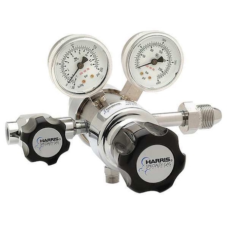 Harris High Purity Gas Regulator, Argon, Helium, Nitrogen, Two Stage, 0.965"-14 Inlet, 1/8 in Outlet KH1124