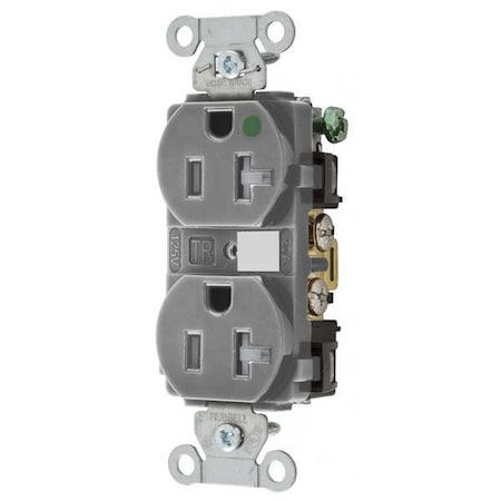 Hubbell Wiring Device-Kellems Duplex Straight Blade Receptacle, 5-20R, 20 A, 125V AC, 2 Pole, 3 Wire, Flush Mount, Grounded 8300GYTRA