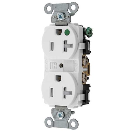 Hubbell Wiring Device-Kellems Straight Blade Receptacle, 5-20R, 20 A, 125V AC, 2 Pole, 3 Wire, Flush Mount, Grounded 8300WTRA