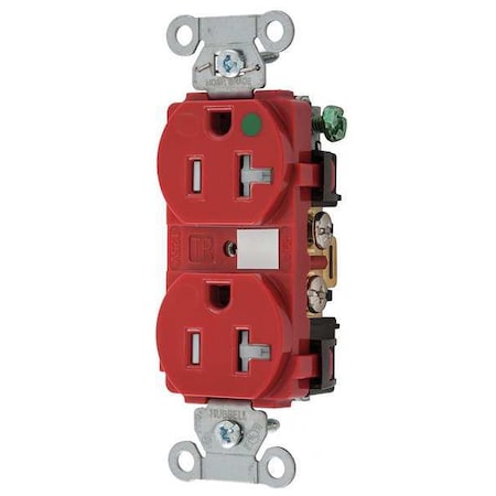 Hubbell Wiring Device-Kellems Duplex Straight Blade Receptacle, 5-20R, 20 A, 125V AC, 2 Pole, 3 Wire, Flush Mount, Grounded 8300REDTRA