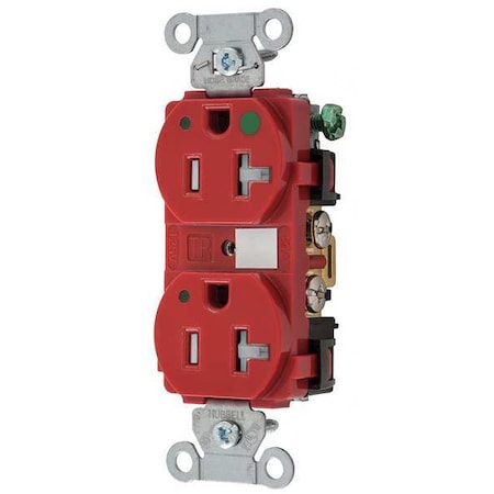 Hubbell Wiring Device-Kellems Duplex Straight Blade Receptacle, 5-20R, 20 A, 125V AC, 2 Pole, 3 Wire, Flush Mount, Grounded 8300REDLTRA