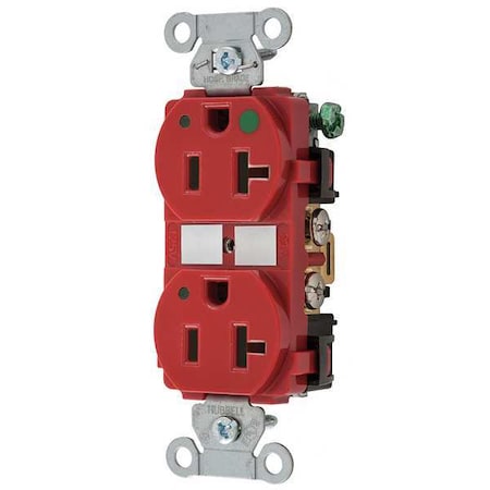 Hubbell Wiring Device-Kellems Straight Blade Receptacle, 5-20R, 20 A, 125V AC, 2 Pole, 3 Wire, Flush Mount, Grounded 8300REDL