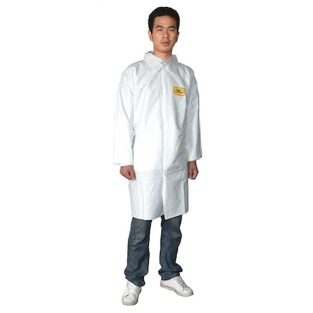 Condor Condor Disposable Lab Coat, Microporous Film Laminate, Snaps Closure, White, L, 30 PK 30C587