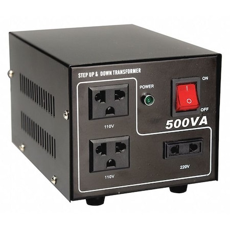 Zoro Select Step Up/Step Down Voltage Converter, 110V AC to 220V AC, 220V AC to 110V AC, 500VA, 50/60 Hz, Steel 30C518