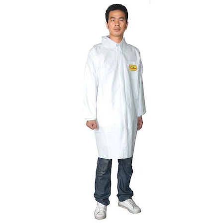 Condor Condor Disposable Lab Coat, Microporous Film Laminate, Snaps Closure, White, L, 8 PK 30C561