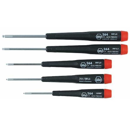 Wiha Precision Screwdriver Set, Ball Hex, Metric, 5 pcs 26491