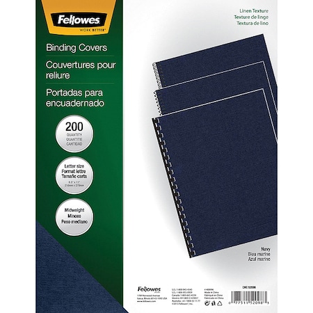 Fellowes Binding Cover, Navy, 8-1/2x11 In., PK200 52098