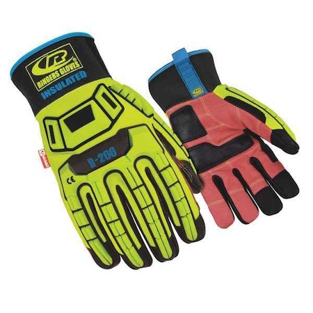 Ansell Roughneck Impact Gloves, Synthetic Leather Palm, L, Black/High-Visibility Yellow/Red 266-10