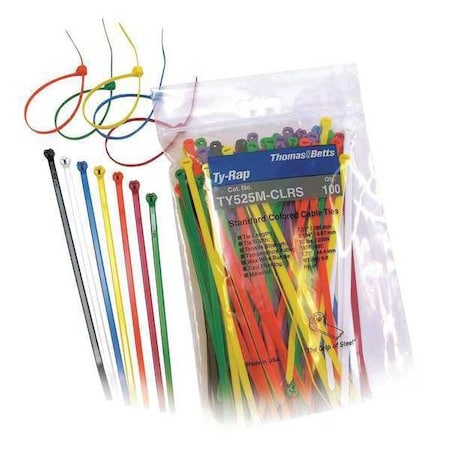 TY-RAP 7.3" L Assorted Color Cable Tie Kit PK 100 TY525M-CLRS