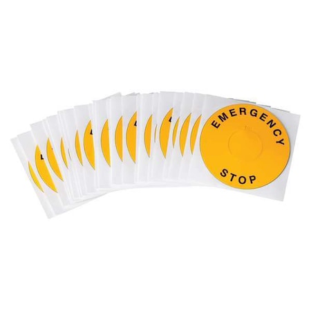 Brady Emergency Stop Legend Plate Label, 22mm, Black on Yellow, THTEP-247-593YL, PK25 THTEP-247-593YL