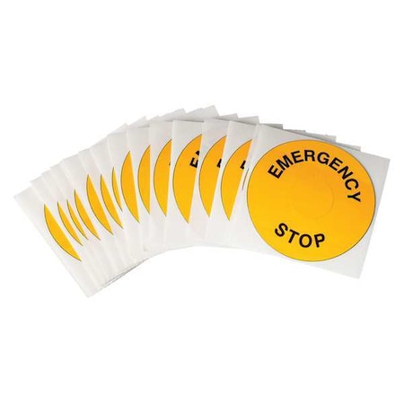 Brady Emergency Stop Legend Plate Label, 30mm, Black on Yellow, PK25 THTEP-197-593YL