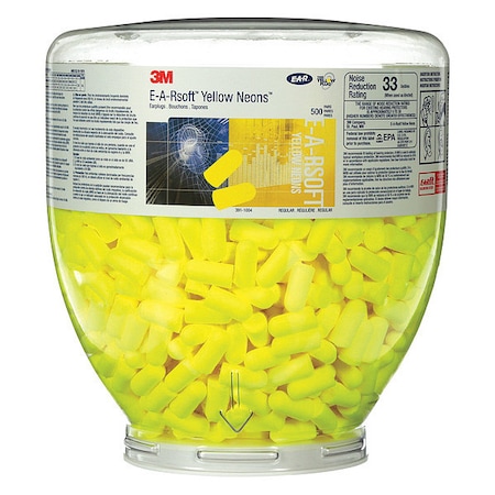 3M E-A-Rsoft Yellow Neons One Touch Ear Plugs with Dispenser, Foam, Bullet, 33 dB NRR, Uncorded 30FX18 45JW40