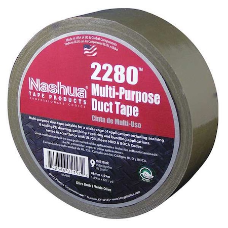 Nashua Duct Tape, Olive, 60 yd L, 1-7/8 in W 2280