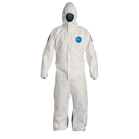 Dupont D. Comfort Fit Design. Respirator Fit Hood. Elastic Wrists and Ankles. Elastic Waist. White Front. Blue 10 Back. 2X TD127SWB2X0025CM