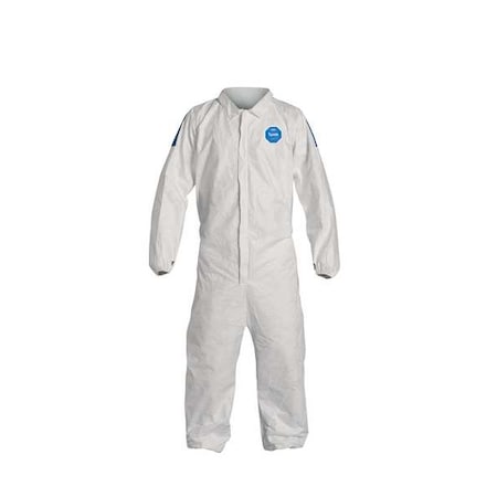 DUPONT Tyvek 400 Collared Disposable Coverall, High Density Spunbond Polyethylene, XL, White, 25 Pack TD125SWBXL0025CM