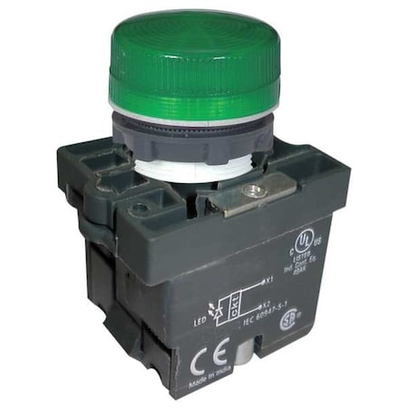 Dayton Pilot Light, LED, 22mm, 24VAC/DC, GR, Plastic 30G209