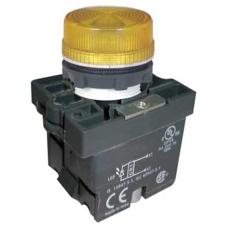 Dayton Pilot Light, LED, 22mm, 24VAC/DC, YL, Plastic 30G211