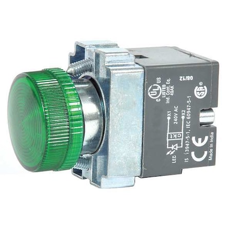 Dayton Pilot Light, 22mm, LED, Green 30G221