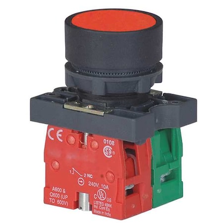 Dayton Push Button Operator, 22 mm, 1NO/1NC, Red 30G234