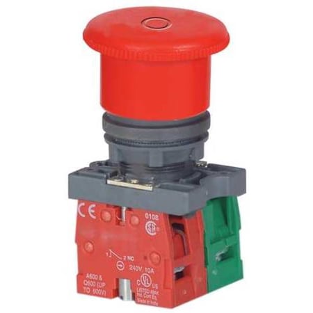 Dayton Emergency Stop Push Button, 22 mm, 1NO/1NC, Red 30G250