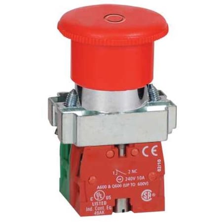 Dayton Emergency Stop Push Button, 22 mm, 1NO/1NC, Red 30G251
