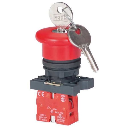 Dayton Emergency Stop Push Button, 22 mm, 1NC, Red 30G256