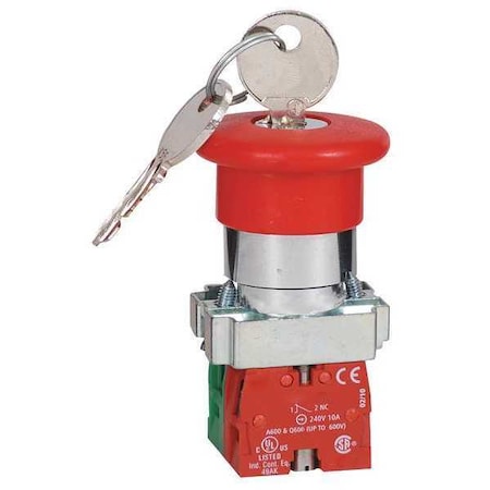 Dayton Emergency Stop Push Button, 22 mm, 1NO/1NC, Red 30G258