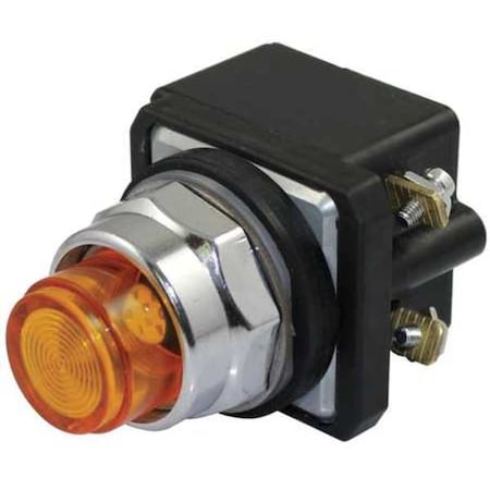 Dayton Pilot Light, LED, 24V, 30mm, Chrome, Amber 30G385