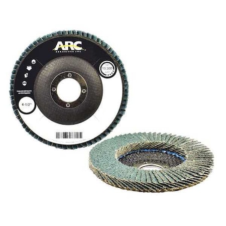 Arc Abrasives 4-1/2" x 7/8" T27 - Flat Face SZA Fiberglass Flap Disc, 40 Grit 10824FF