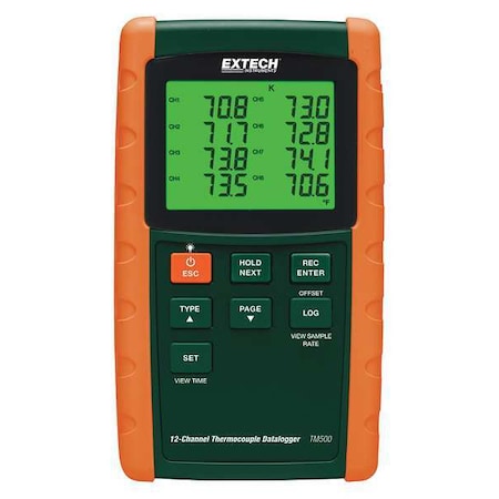 Extech Thermometer, LCD, 4.9 in, Thermocouple TM500