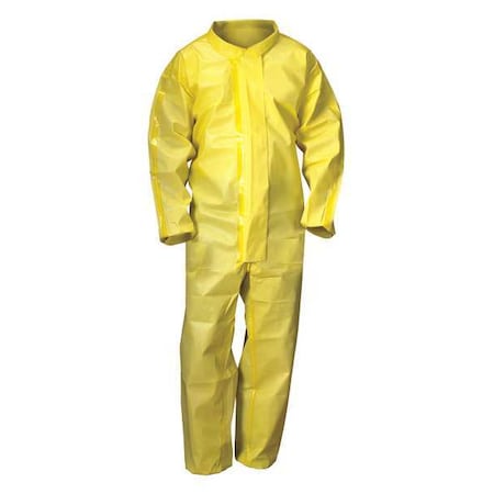 Condor Coverall, 4Xl, Yellow, Chem Basic, Zipper/Storm Flap 30LV01