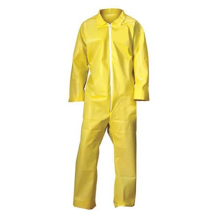 Condor Coverall, 4Xl, Yellow, Chem Basic, Zipper/Storm Flap 30LV08