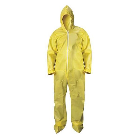 Zoro Select Disposable Coverallss, Hooded Coverall, M, Chem Basic, Elastic Wrist, Attached Boots Ankle, Yellow 30LV09