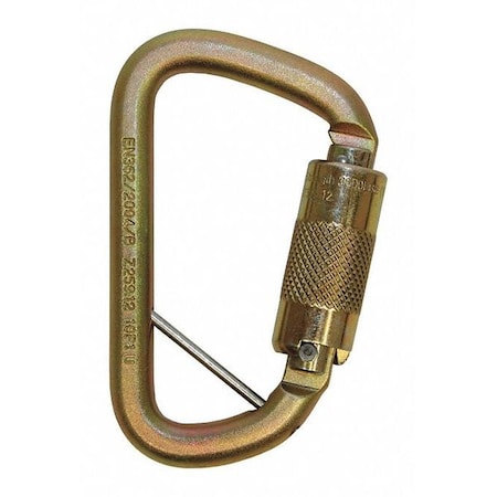 3M Dbi-Sala Carabiner, Auto-Lock, Offset-D, 4 1/4 in Length, 20mm Gate Opening, Steel, Gold 2000117