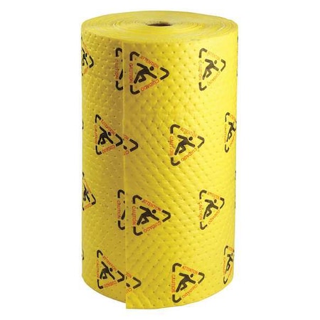 Brady Sorbent Roll, 80 gal, 30 in x 300 ft, Harsh Chemicals, Black, Red, Yellow, Polypropylene CH303
