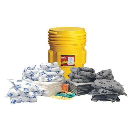 Brady Spill Kit, 63 gal Volume Absorbed per Kit, 65 gal Capacity, Drum, Yellow SKMA-65