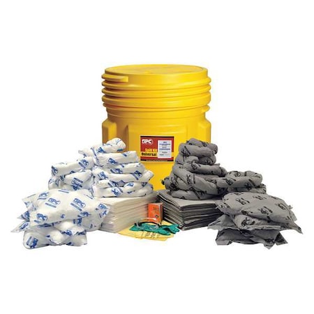 Brady Spill Kit, 75 gal Volume Absorbed per Kit, 95 gal Capacity, Drum, Yellow SKMA-95
