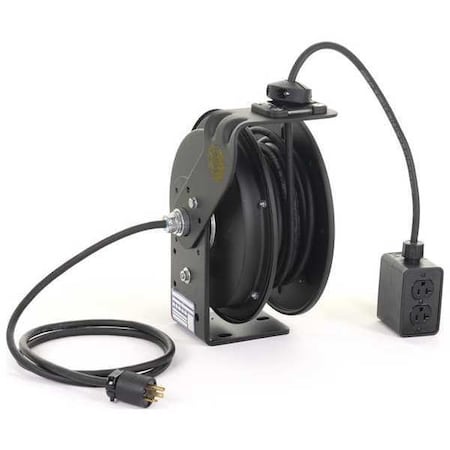 Kh Industries Cord Reel With Hand Lamp, Spring Retracted, NEMA 5-20R, 12 AWG, Black Reel Color, 25 ft Length RTBB3LB-1DD520-J12F