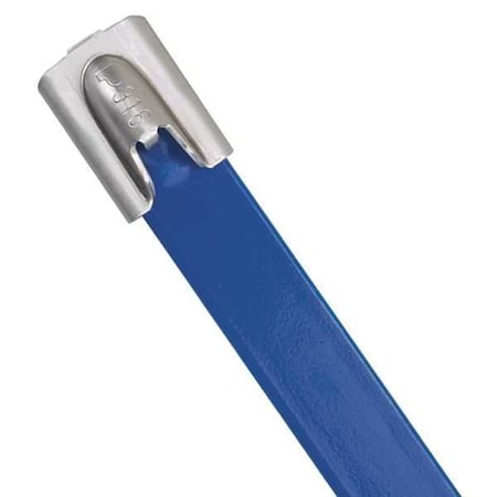 Panduit Cable Tie, 14-1/2 in L, 4 in Max Bundle Dia., Blue, 316 Stainless Steel, 250 lb Strength, 50 PK MLTFC4H-LP316BU