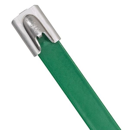Panduit Cable Tie, 14-1/2 in L, 4 in Max Bundle Dia., Green, 316 Stainless Steel, 250 lb Strength, 50 PK MLTFC4H-LP316GR